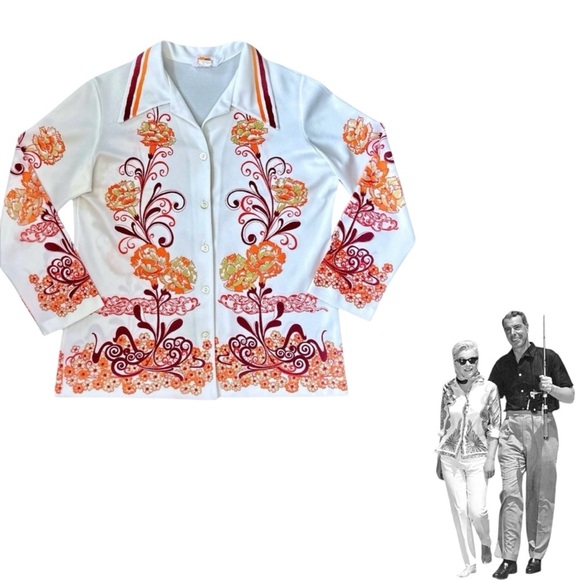 Tops - 1960s All over floral print shirt jacket